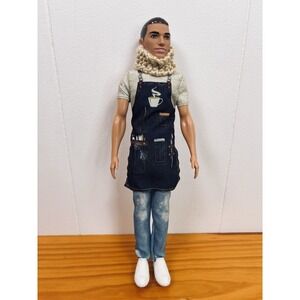 2018 Barbie You Can Be Anything Ken Barista Doll with Man Bun and Knit Scarf